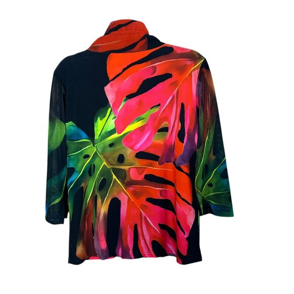 Valentina Colorful Leaf Design Full Zip Mesh Bling Top Jacket Size Medium - Picture 2 of 10
